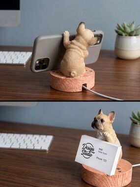 Adorable French Bulldog Phone Stand Holder - Unique Figurine from Korea